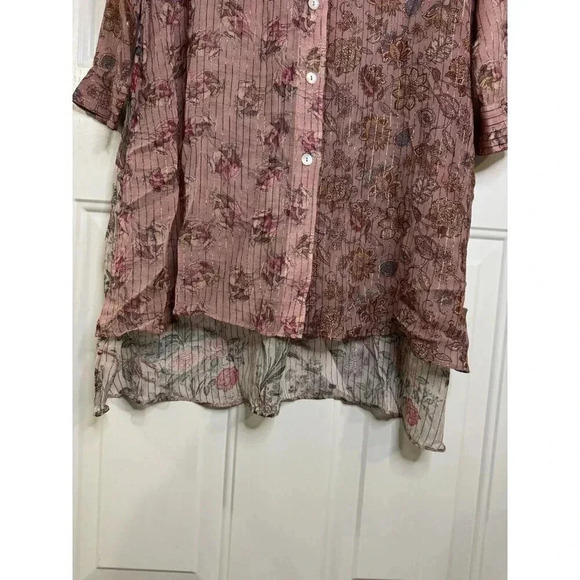 SOFT SURROUNDINGS Women Rose Floral Long Sleeve Tunic Dress Sheer Small Lagenlo - Picture 6 of 9